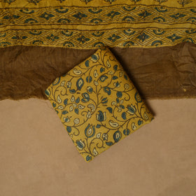 Woolen Ajrakh Hand Block Print Unstitched Dress Material: Kurta, Bottom with Dupatta 08