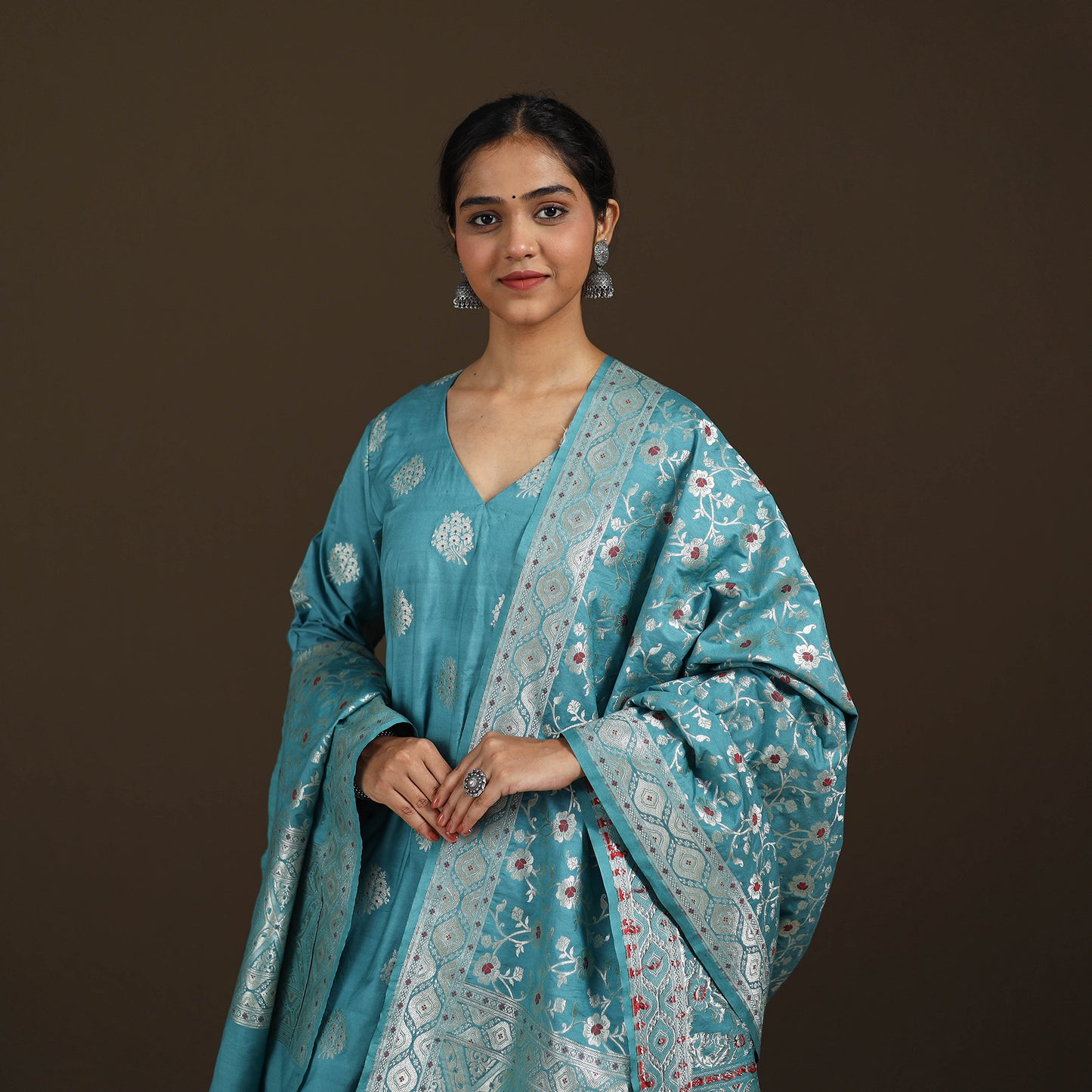 Banarasi Brocade Chiniya Silk Suit Set with Dupatta for Women 03