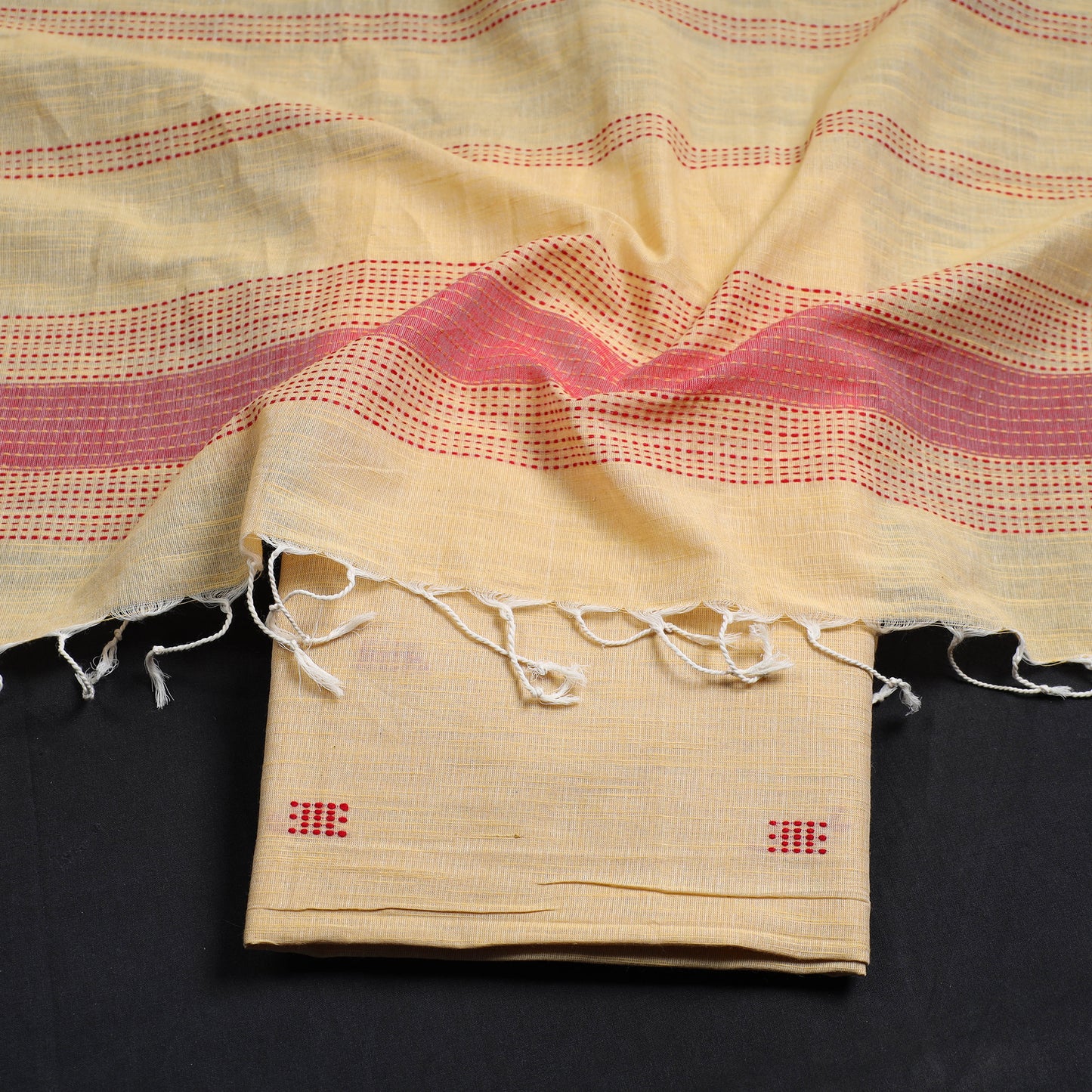 Yellow - 2pc Phulia Jacquard Weave Handloom Cotton Suit Material Set