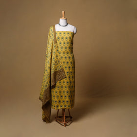 Woolen Ajrakh Hand Block Print Unstitched Dress Material: Kurta, Bottom with Dupatta 08