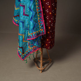 Bandhani Cotton Unstitched Dress Material: Kurta & Dupatta with Jewellery 21