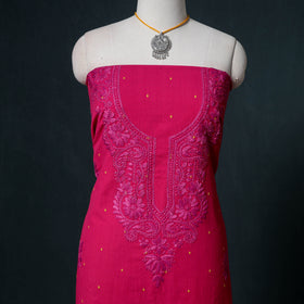 Lucknowi Chikankari Hand Work Unstitched Dress Material: Kurta & Dupatta with Jewellery 29
