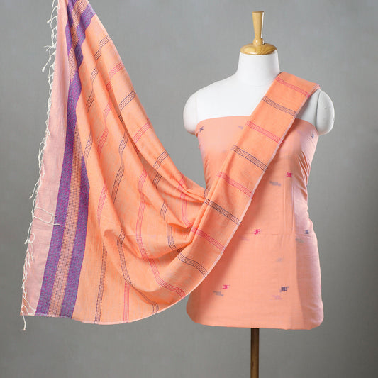 Peach - 2pc Phulia Jacquard Weave Handloom Cotton Suit Material Set