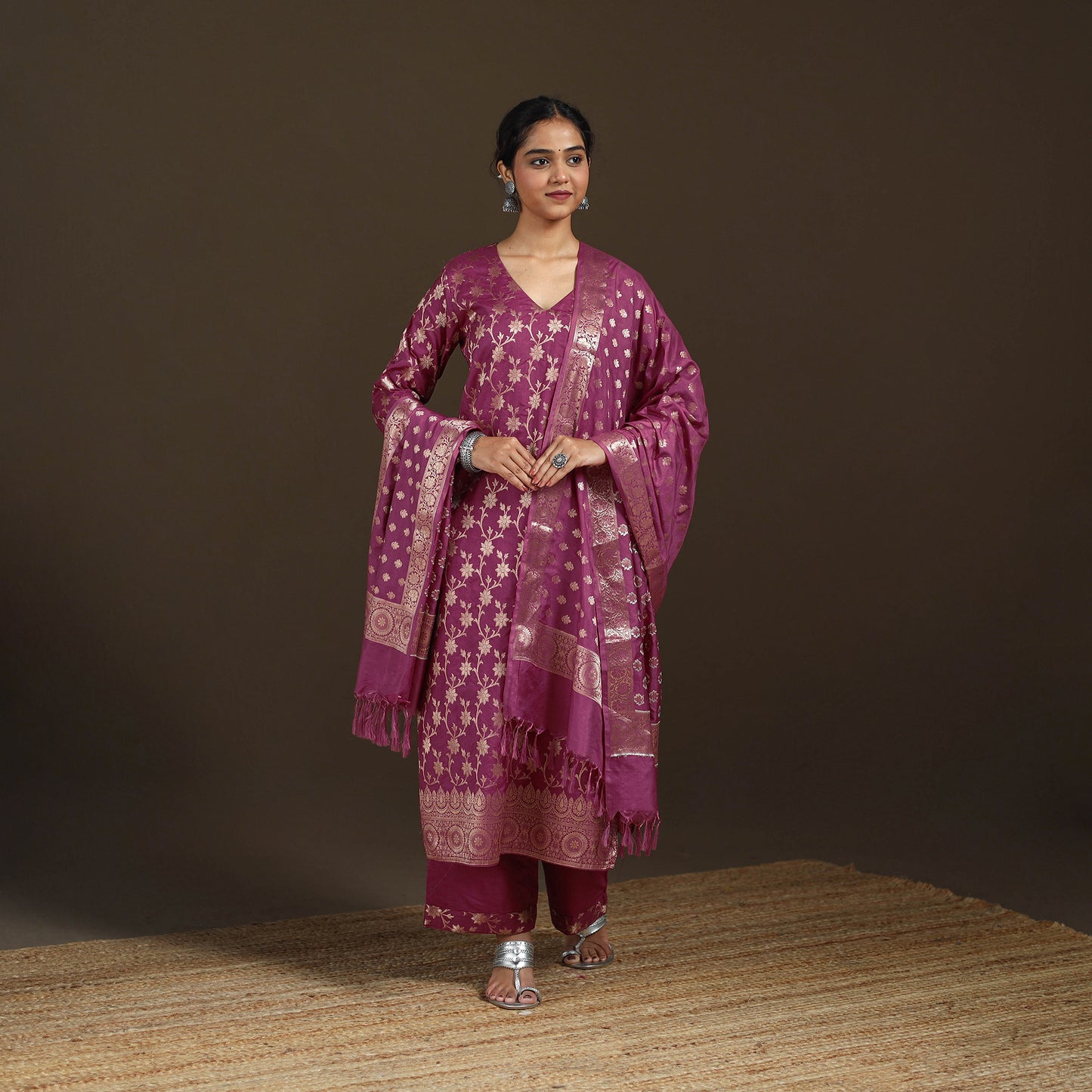 Banarasi Brocade Katan Silk Suit Set with Dupatta for Women 08