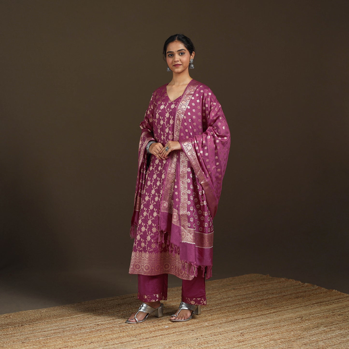 Banarasi Brocade Katan Silk Suit Set with Dupatta for Women 08