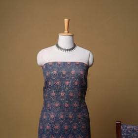 Woolen Ajrakh Hand Block Print Unstitched Dress Material: Kurta, Bottom with Dupatta 09