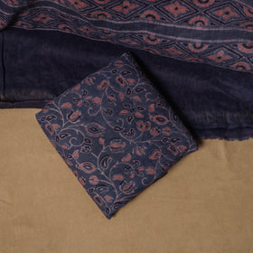 Woolen Ajrakh Hand Block Print Unstitched Dress Material: Kurta, Bottom with Dupatta 09