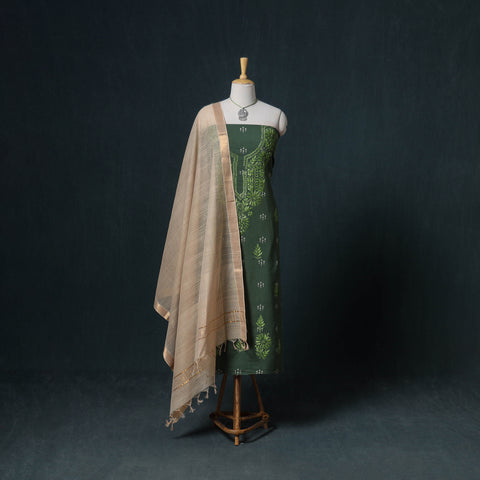 Lucknowi Chikankari Hand Work Unstitched Dress Material: Kurta & Dupatta with Jewellery 30