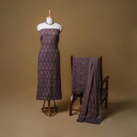 Woolen Ajrakh Hand Block Print Unstitched Dress Material: Kurta, Bottom with Dupatta 10