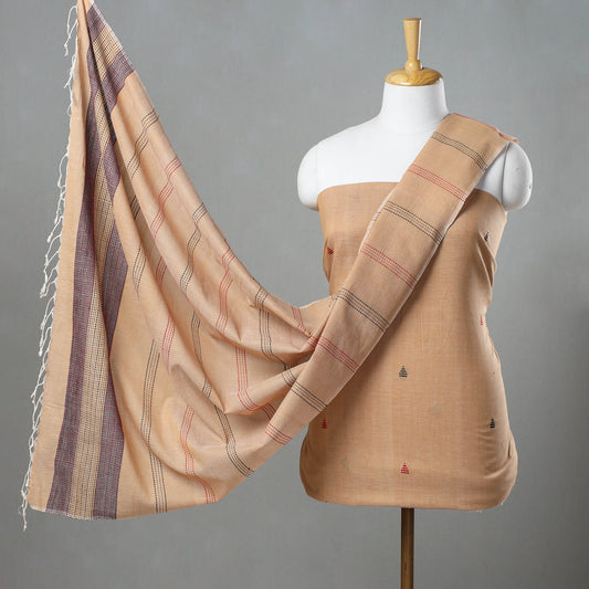 Brown - 2pc Phulia Jacquard Weave Handloom Cotton Suit Material Set
