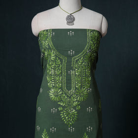 Lucknowi Chikankari Hand Work Unstitched Dress Material: Kurta & Dupatta with Jewellery 30