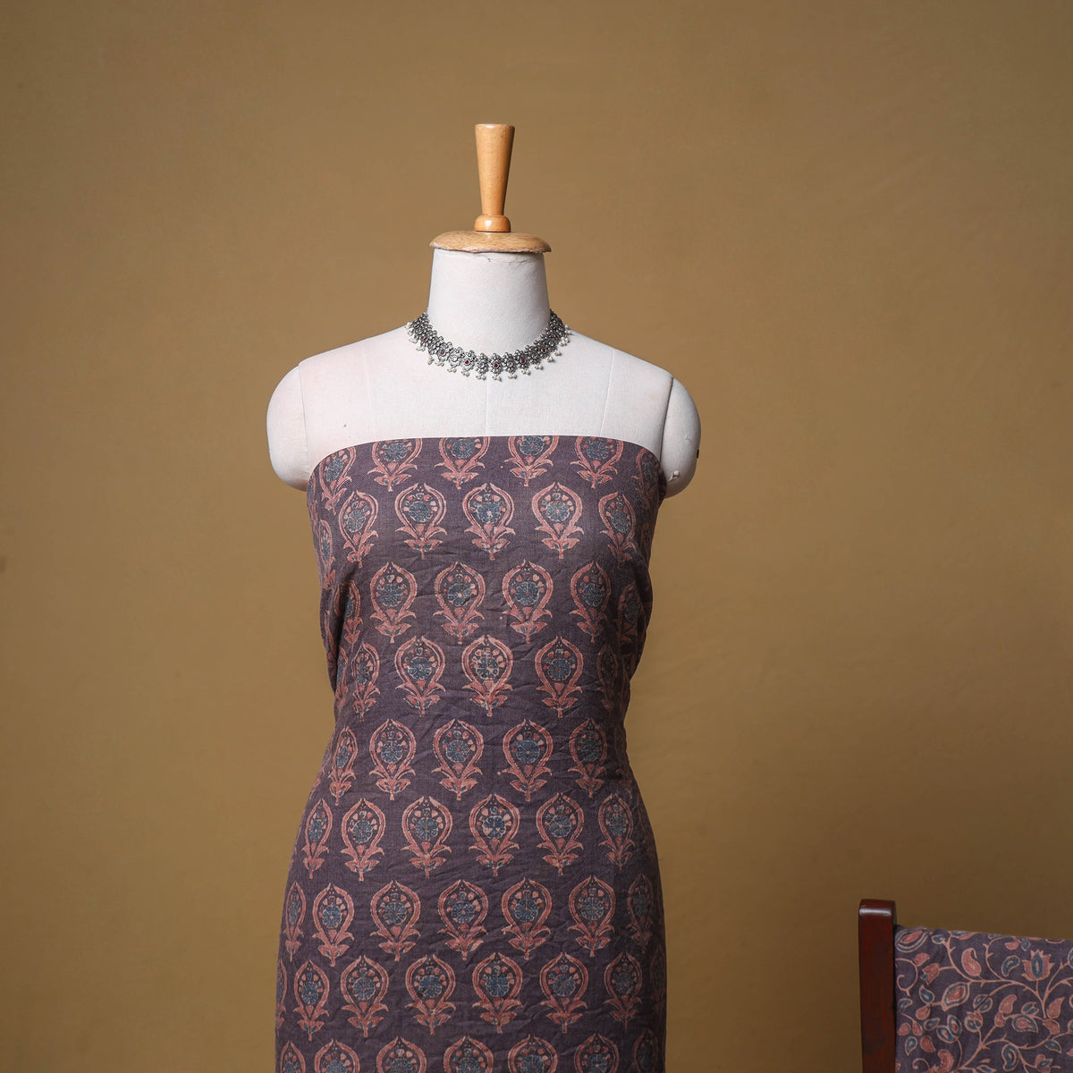Woolen Ajrakh Hand Block Print Unstitched Dress Material: Kurta, Bottom with Dupatta 10