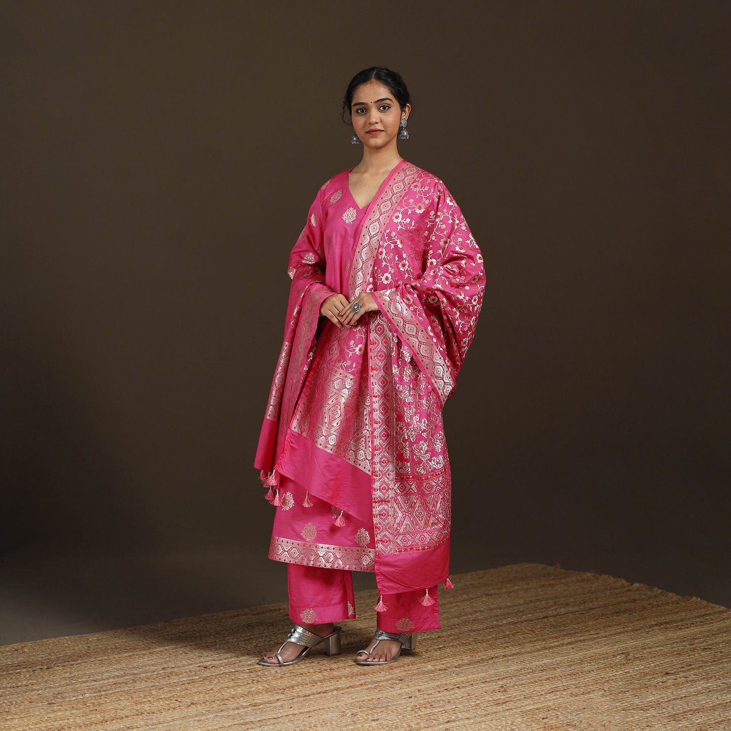 Banarasi Brocade Chiniya Silk Suit Set with Dupatta for Women 01