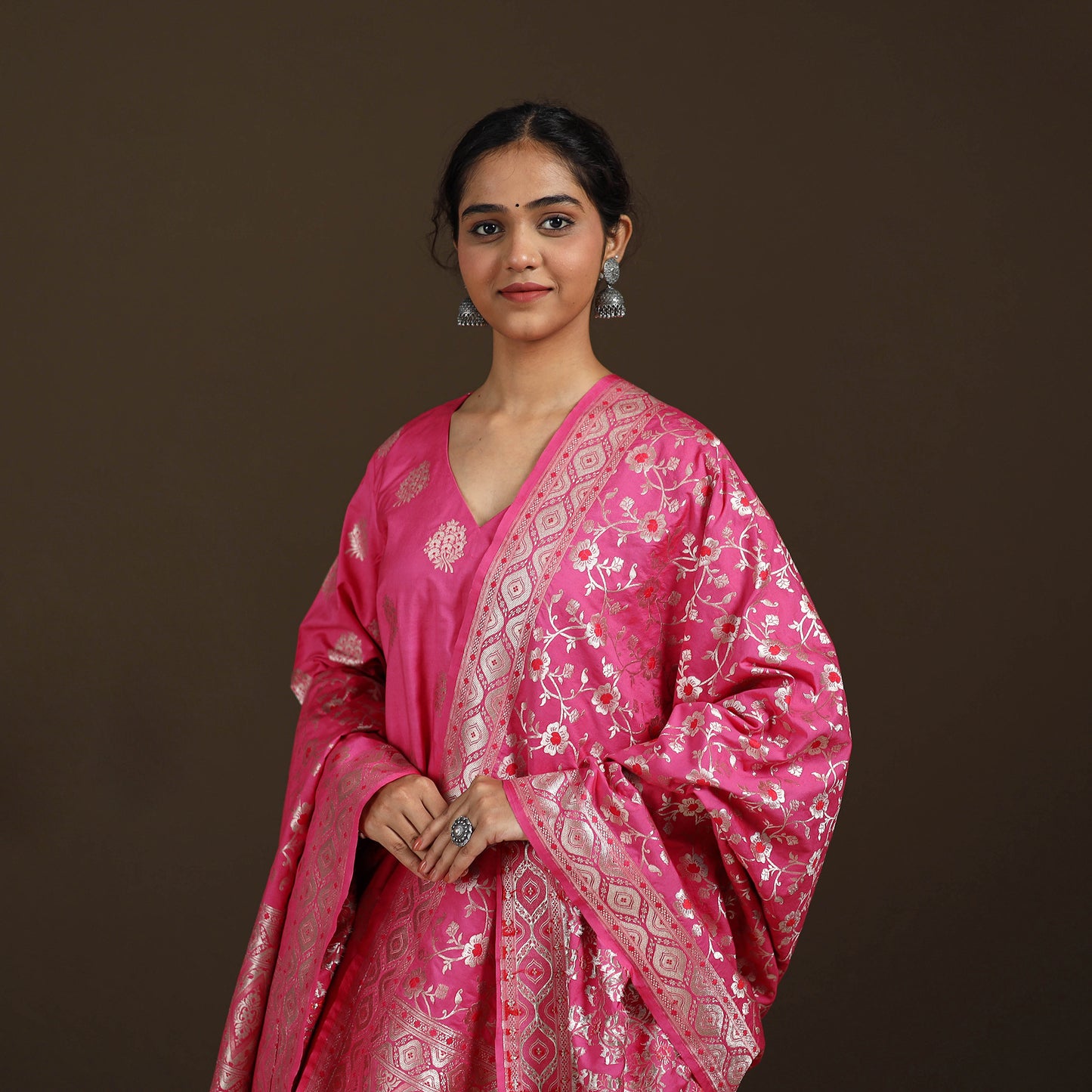 Banarasi Brocade Chiniya Silk Suit Set with Dupatta for Women 01