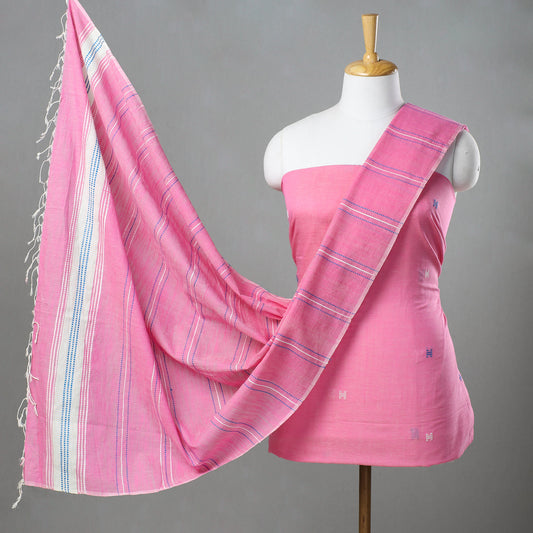 Pink - 2pc Phulia Jacquard Weave Handloom Cotton Suit Material Set
