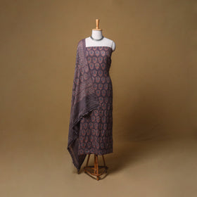 Woolen Ajrakh Hand Block Print Unstitched Dress Material: Kurta, Bottom with Dupatta 10