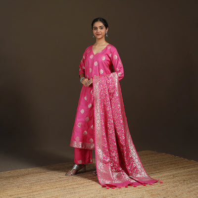 Banarasi Brocade Chiniya Silk Suit Set with Dupatta for Women 01