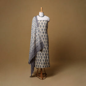 Woolen Ajrakh Hand Block Print Unstitched Dress Material: Kurta, Bottom with Dupatta 11