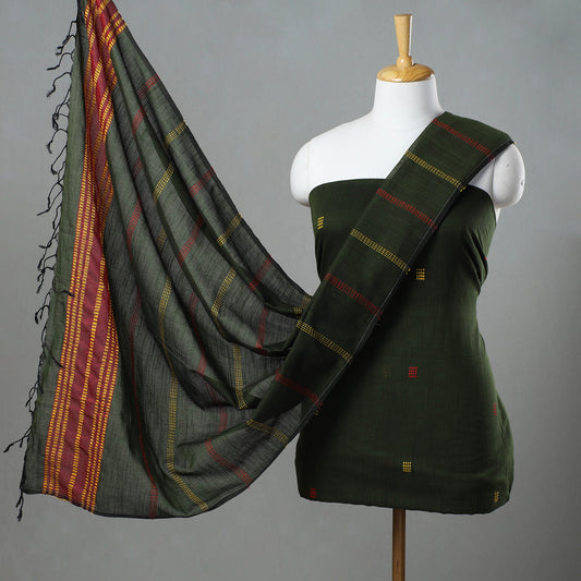 Green - 2pc Phulia Jacquard Weave Handloom Cotton Suit Material Set