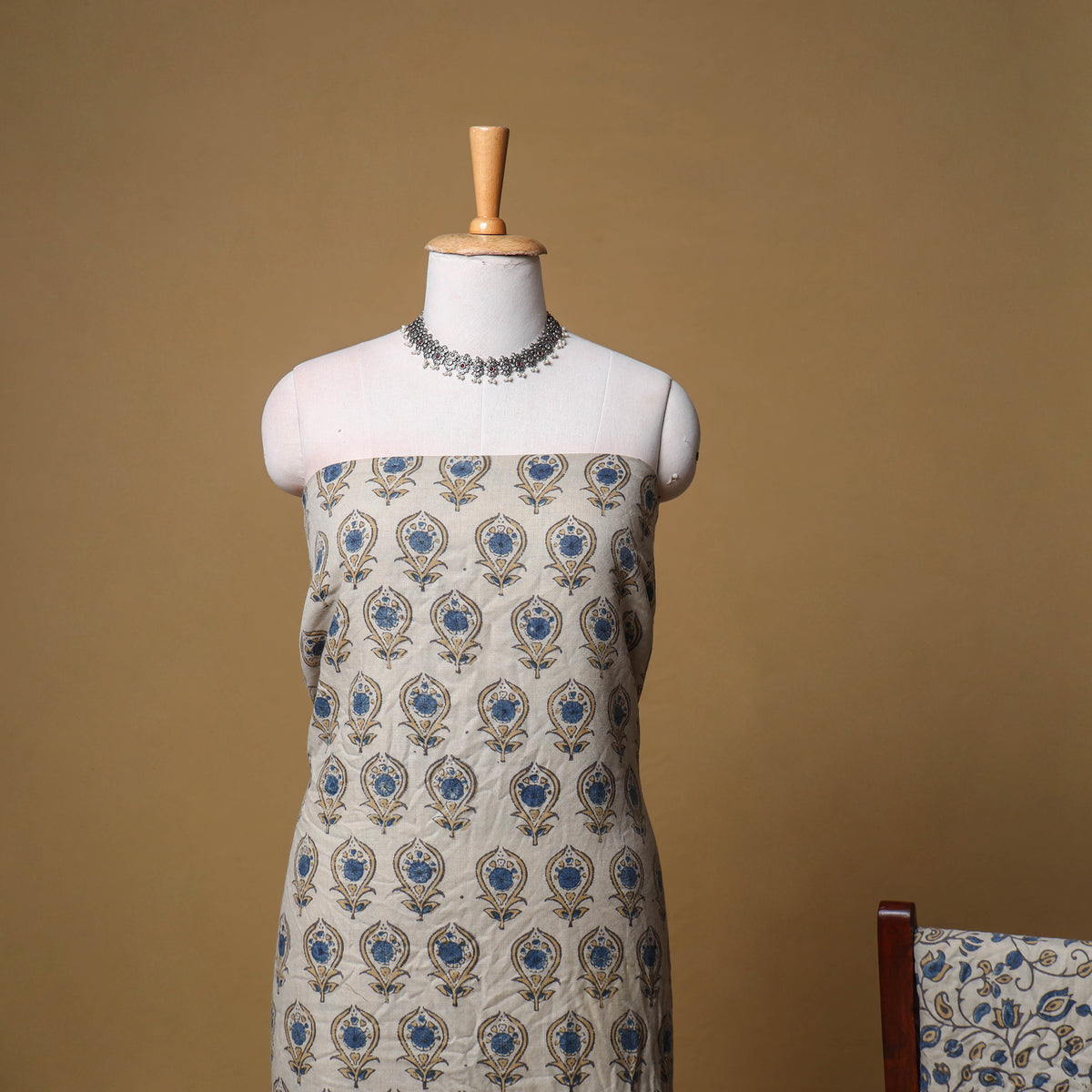 Woolen Ajrakh Hand Block Print Unstitched Dress Material: Kurta, Bottom with Dupatta 11