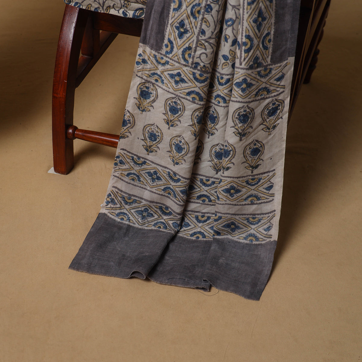 Woolen Ajrakh Hand Block Print Unstitched Dress Material: Kurta, Bottom with Dupatta 11