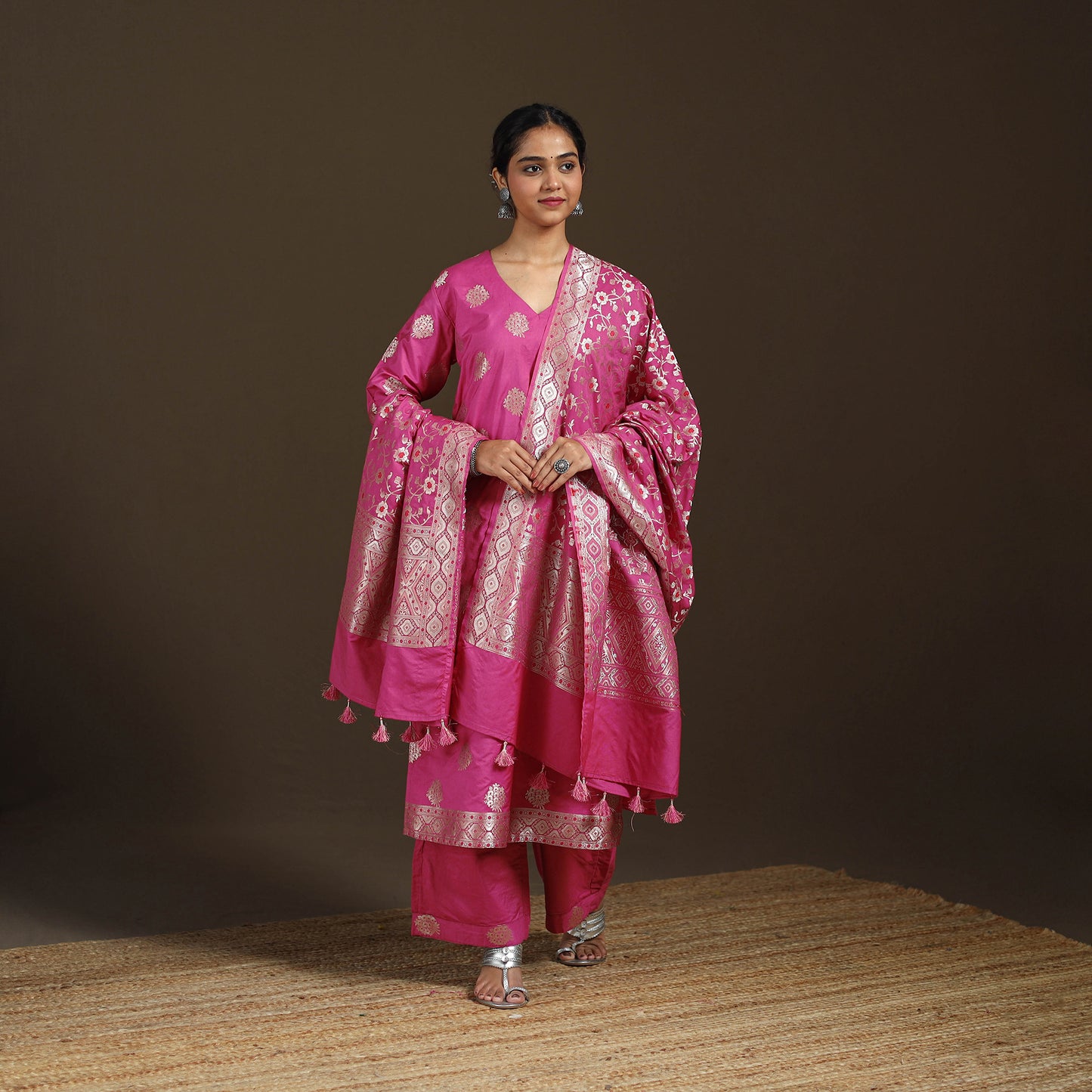 Banarasi Brocade Chiniya Silk Suit Set with Dupatta for Women 04