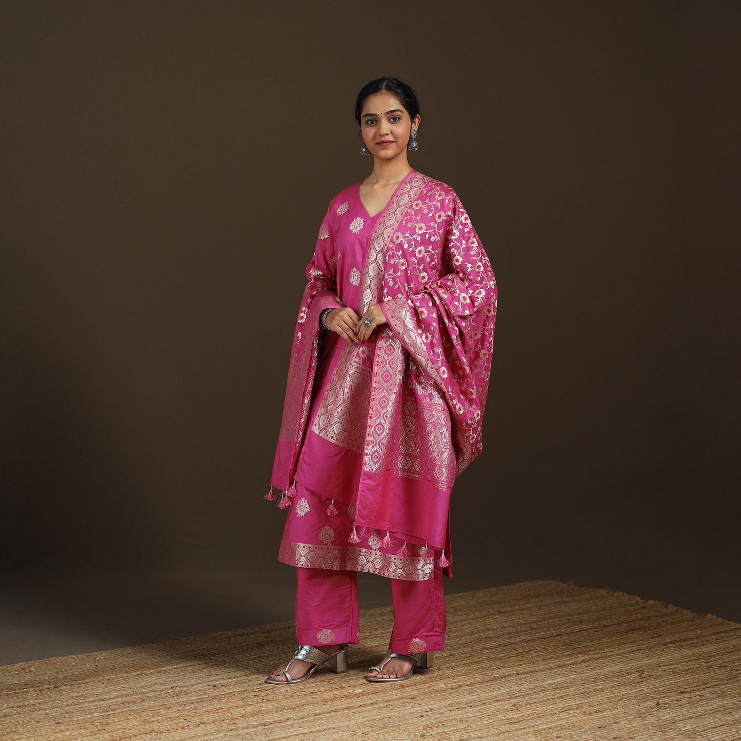 Banarasi Brocade Chiniya Silk Suit Set with Dupatta for Women 04