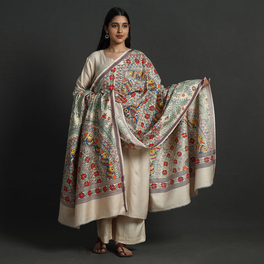 Multicolor - Madhubani Handpainted Tussar Cotton Handloom Zari Border Dupatta