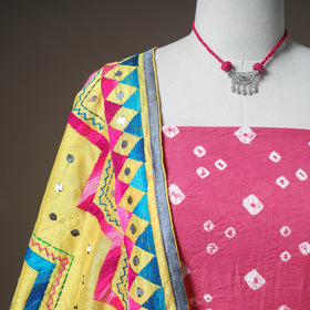 Bandhani Cotton Unstitched Dress Material: Kurta & Dupatta with Jewellery 24