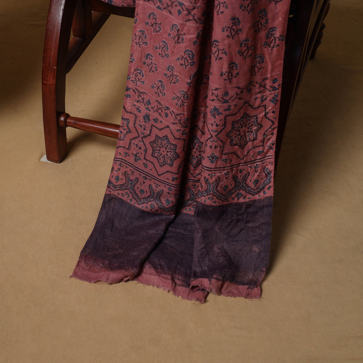 Woolen Ajrakh Hand Block Print Unstitched Dress Material: Kurta, Bottom with Dupatta 12