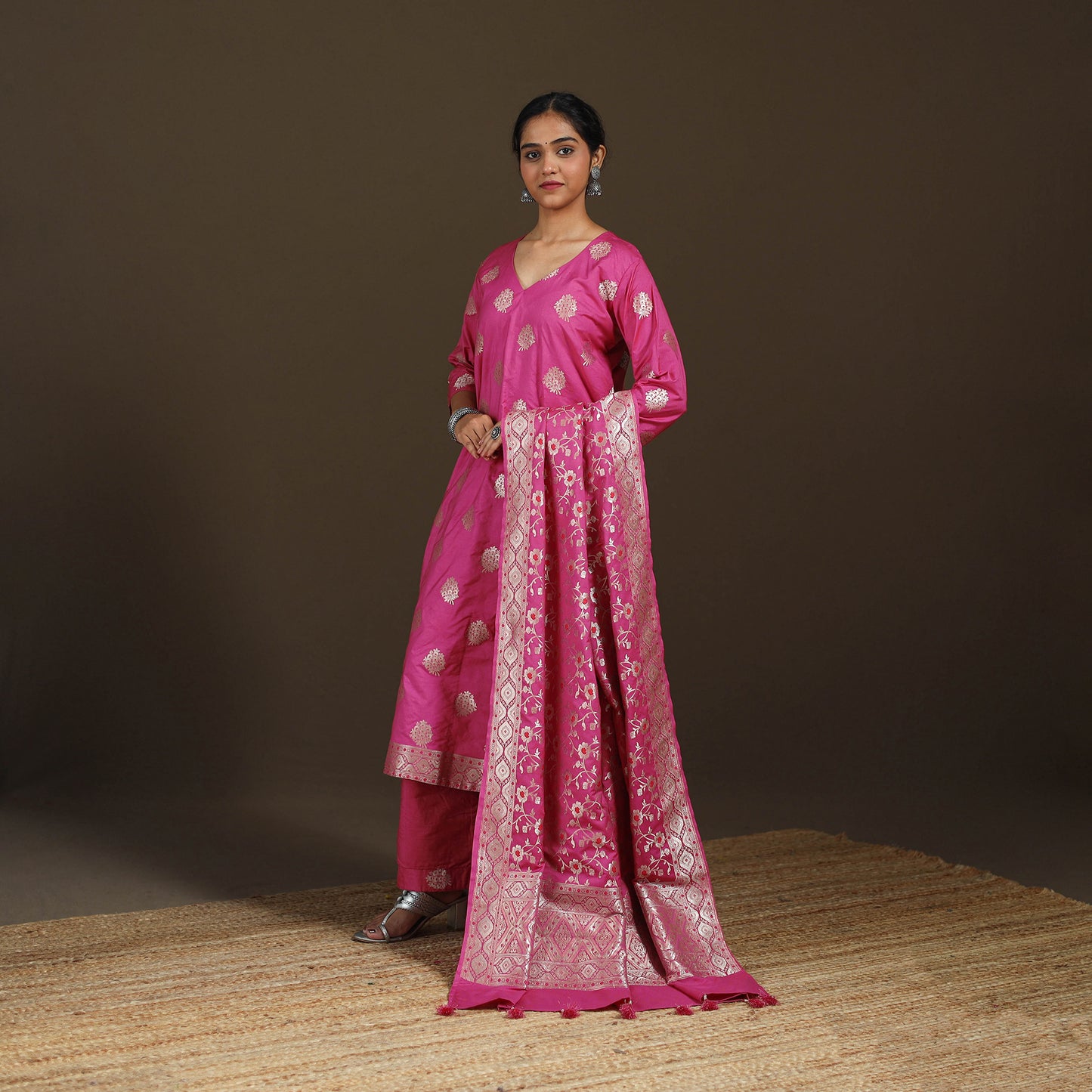 Banarasi Brocade Chiniya Silk Suit Set with Dupatta for Women 04
