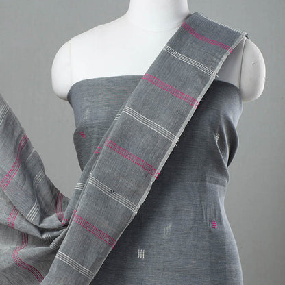 Grey - 2pc Phulia Jacquard Weave Handloom Cotton Suit Material Set