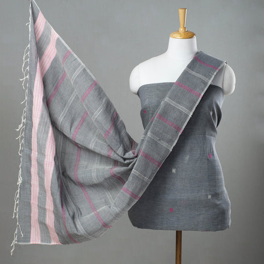 Grey - 2pc Phulia Jacquard Weave Handloom Cotton Suit Material Set