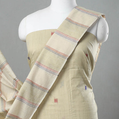 Beige - 2pc Phulia Jacquard Weave Handloom Cotton Suit Material Set