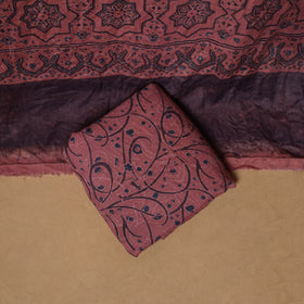 Woolen Ajrakh Hand Block Print Unstitched Dress Material: Kurta, Bottom with Dupatta 12