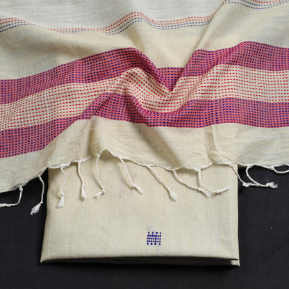 Beige - 2pc Phulia Jacquard Weave Handloom Cotton Suit Material Set