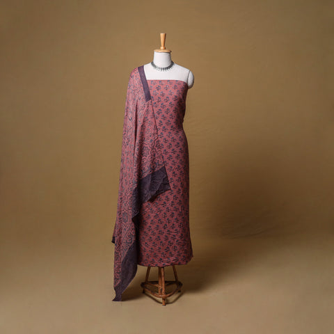 Woolen Ajrakh Hand Block Print Unstitched Dress Material: Kurta, Bottom with Dupatta 12