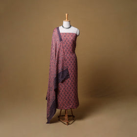Woolen Ajrakh Hand Block Print Unstitched Dress Material: Kurta, Bottom with Dupatta 12