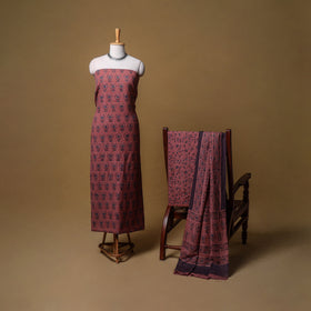 Woolen Ajrakh Hand Block Print Unstitched Dress Material: Kurta, Bottom with Dupatta 13