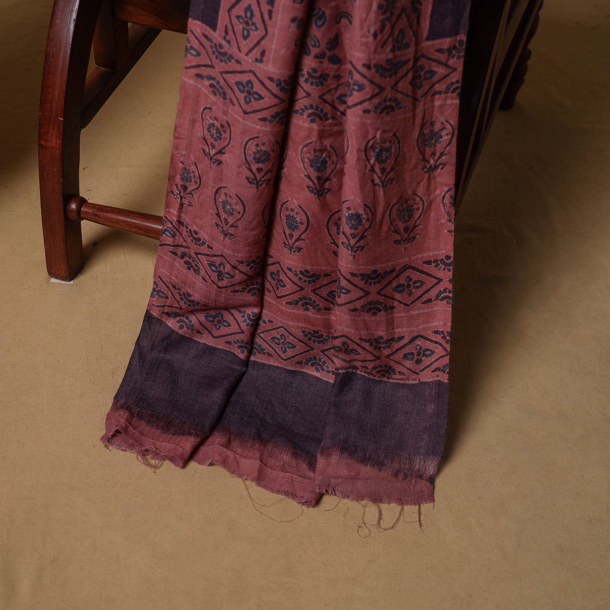 Woolen Ajrakh Hand Block Print Unstitched Dress Material: Kurta, Bottom with Dupatta 13