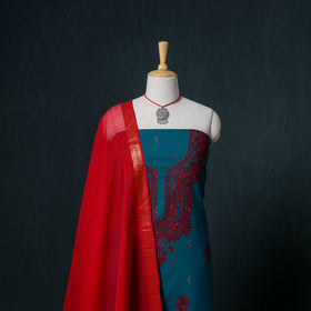 Lucknowi Chikankari Hand Work Unstitched Dress Material: Kurta & Dupatta with Jewellery 35