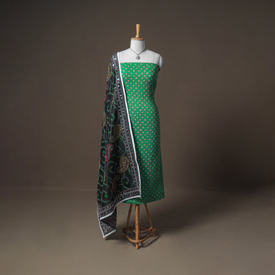 Bandhani Cotton Unstitched Dress Material: Kurta & Dupatta with Jewellery 27