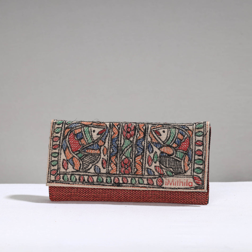 Orange - Madhubani Handpainted Jute Cotton Clutch