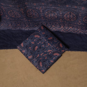 Woolen Ajrakh Hand Block Print Unstitched Dress Material: Kurta, Bottom with Dupatta 15