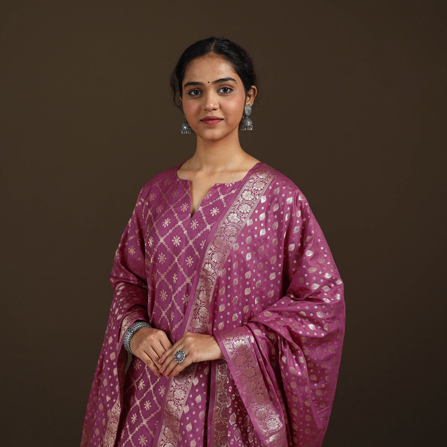 Banarasi Brocade Katan Silk Suit Set with Dupatta for Women 12