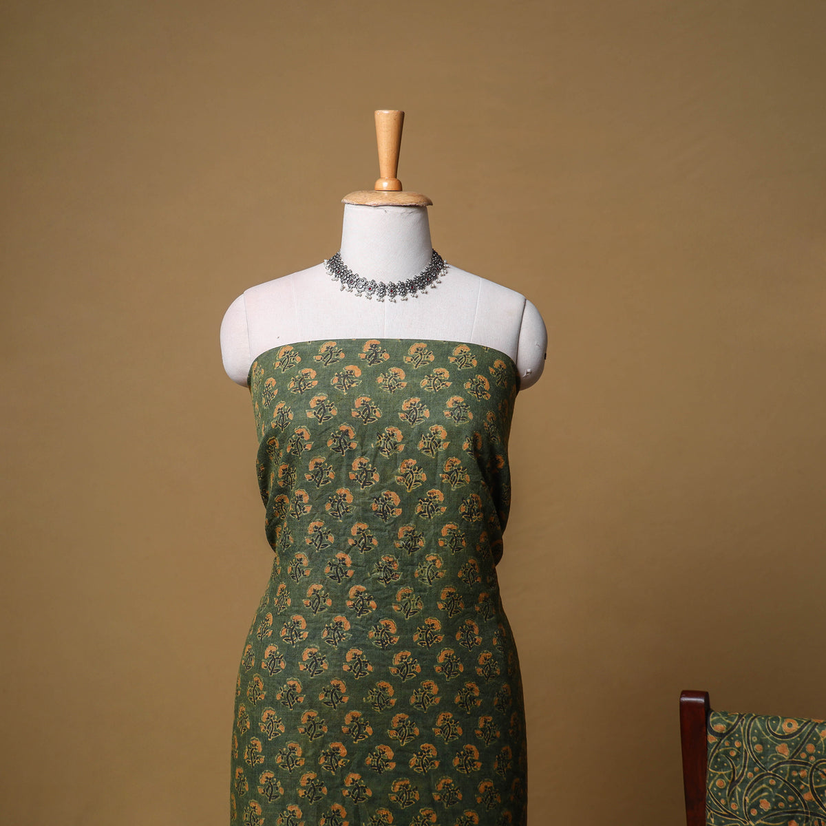 Woolen Ajrakh Hand Block Print Unstitched Dress Material: Kurta, Bottom with Dupatta 16