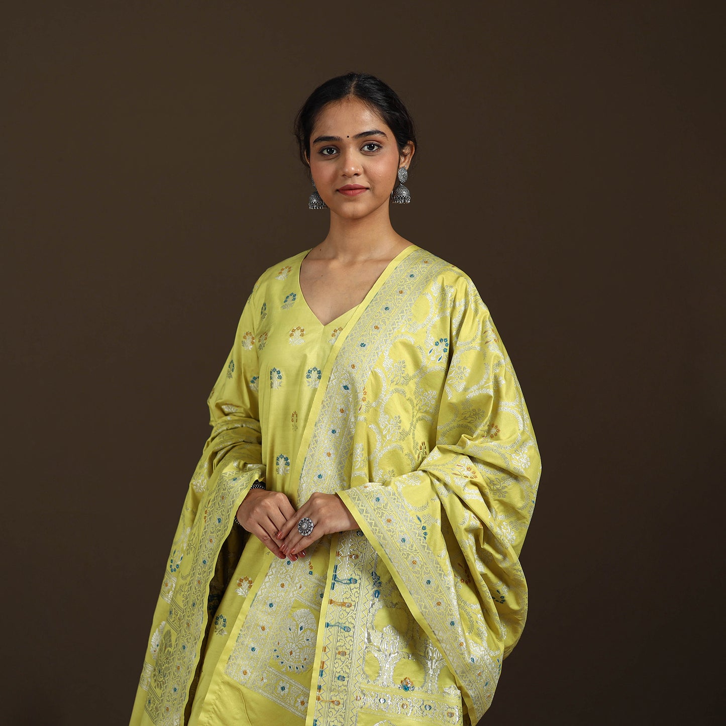 Banarasi Brocade Chiniya Silk Suit Set with Dupatta for Women 05