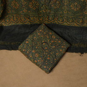 Woolen Ajrakh Hand Block Print Unstitched Dress Material: Kurta, Bottom with Dupatta 16