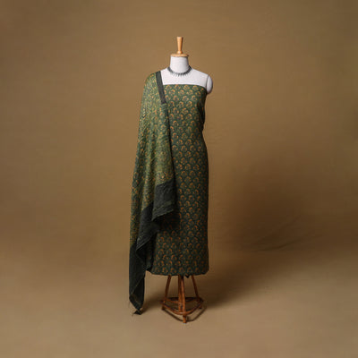 Woolen Ajrakh Hand Block Print Unstitched Dress Material: Kurta, Bottom with Dupatta 16