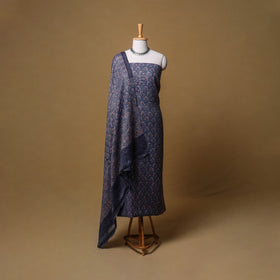 Woolen Ajrakh Hand Block Print Unstitched Dress Material: Kurta, Bottom with Dupatta 17
